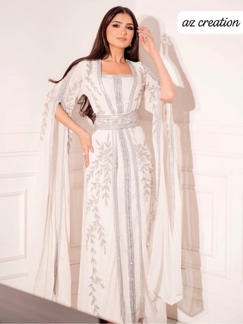 Custom Kaftan - White with Silver Embellishment